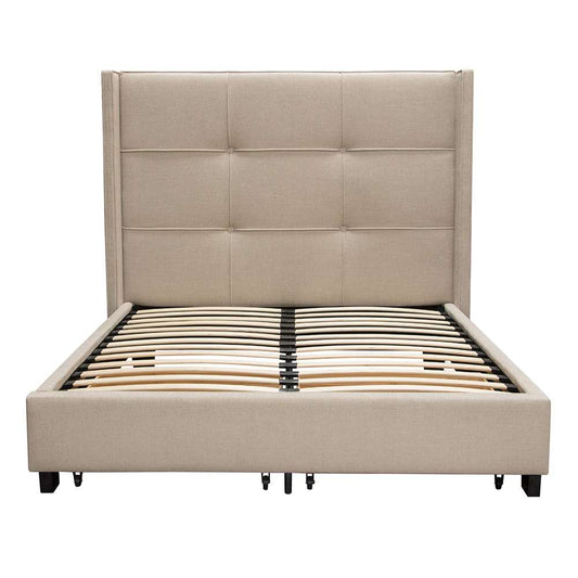 Diamond Sofa - Beverly Queen Bed with Integrated Footboard Storage Unit & Accent Wings in Sand Fabric - BEVERLYSDQUBED veiw 1