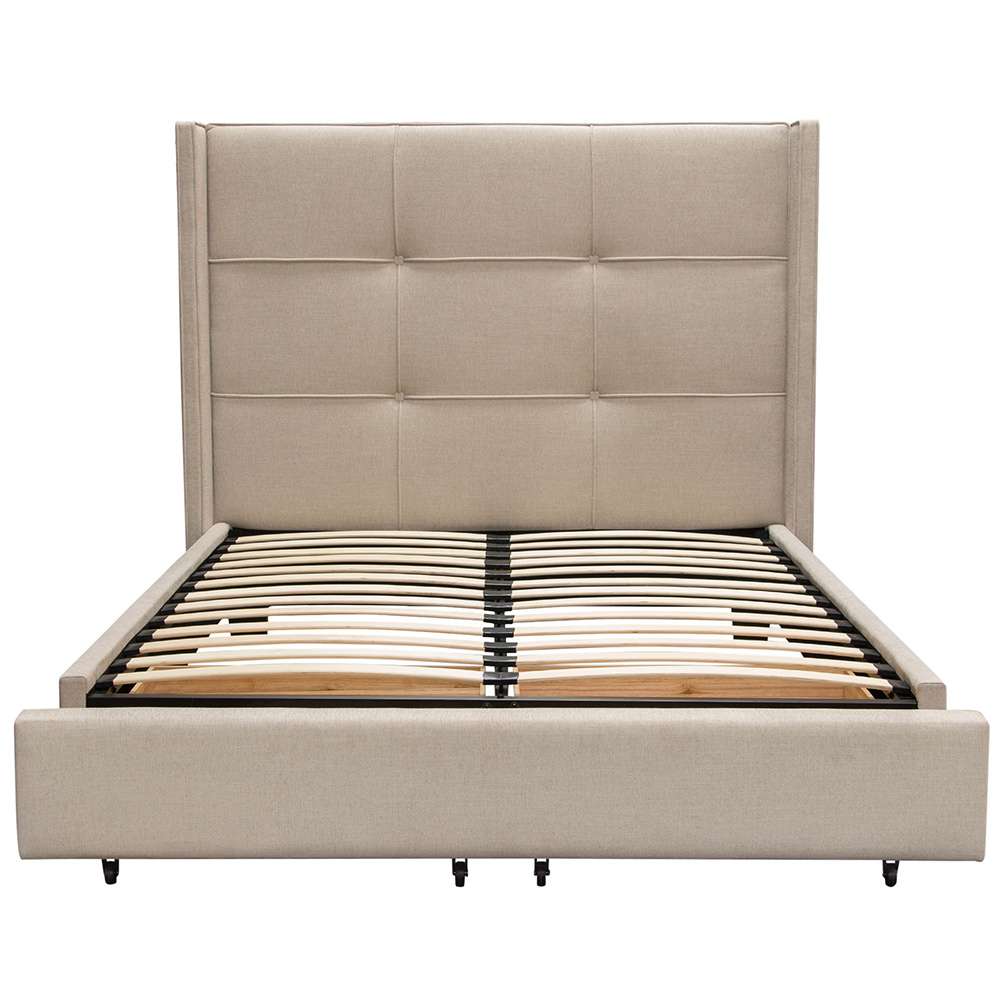 Diamond Sofa - Beverly Queen Bed with Integrated Footboard Storage Unit & Accent Wings in Sand Fabric - BEVERLYSDQUBED veiw 2