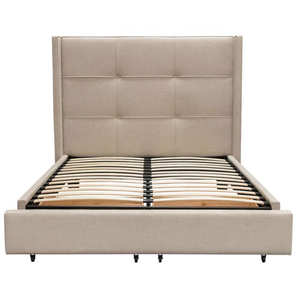 Diamond Sofa - Beverly Queen Bed with Integrated Footboard Storage Unit & Accent Wings in Sand Fabric - BEVERLYSDQUBED veiw 2