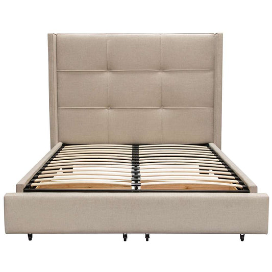 Diamond Sofa - Beverly Queen Bed with Integrated Footboard Storage Unit & Accent Wings in Sand Fabric - BEVERLYSDQUBED veiw 2