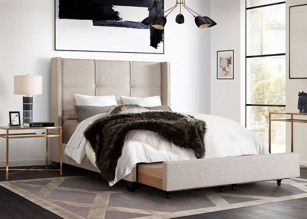 Diamond Sofa - Beverly Queen Bed with Integrated Footboard Storage Unit & Accent Wings in Sand Fabric - BEVERLYSDQUBED veiw 10