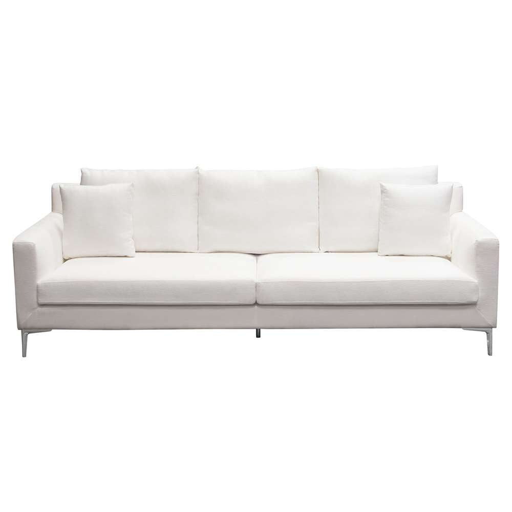 Diamond Sofa - Seattle Loose Back Sofa in White Linen w/ Polished Silver Metal Leg - SEATTLESOWH veiw 1