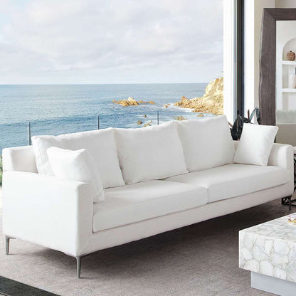 Diamond Sofa - Seattle Loose Back Sofa in White Linen w/ Polished Silver Metal Leg - SEATTLESOWH veiw 6