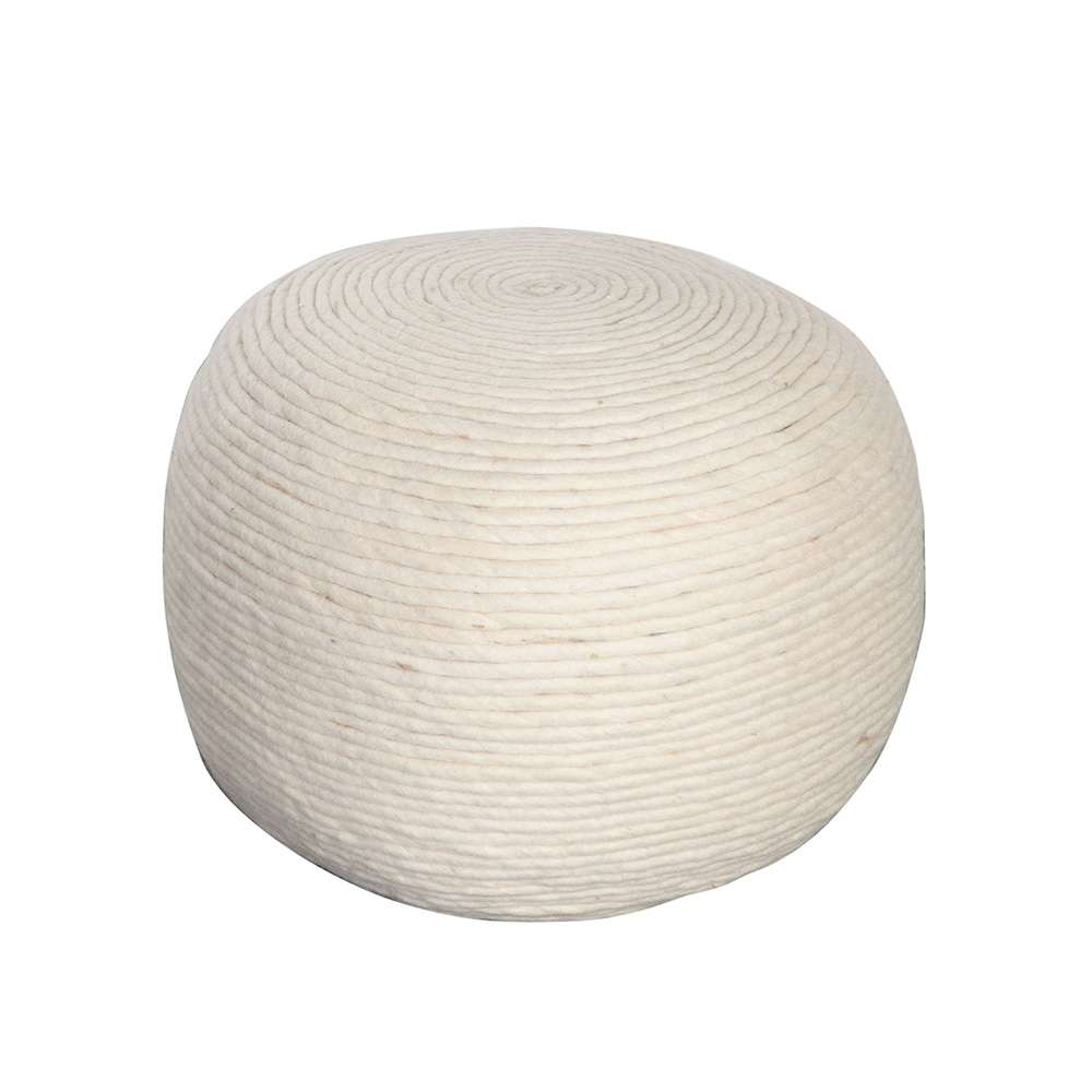 Diamond Sofa - Round Pouf in White Dyed Natural Wool - POUFRWL veiw 1