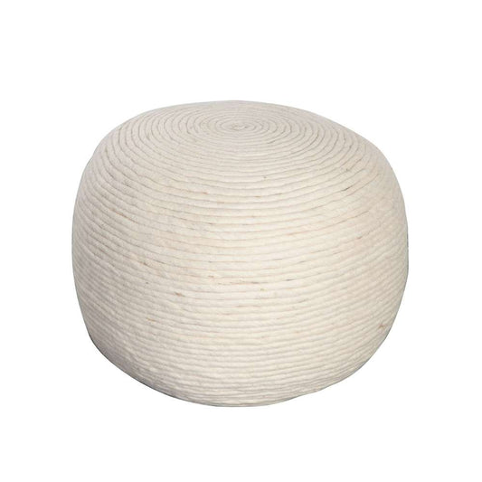 Diamond Sofa - Round Pouf in White Dyed Natural Wool - POUFRWL veiw 1