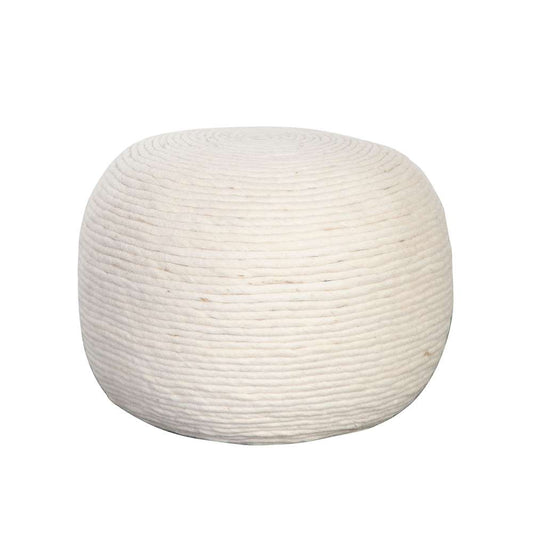 Diamond Sofa - Round Pouf in White Dyed Natural Wool - POUFRWL veiw 2