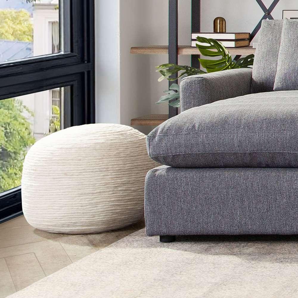 Diamond Sofa - Round Pouf in White Dyed Natural Wool - POUFRWL veiw 5