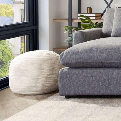 Diamond Sofa - Round Pouf in White Dyed Natural Wool - POUFRWL veiw 5
