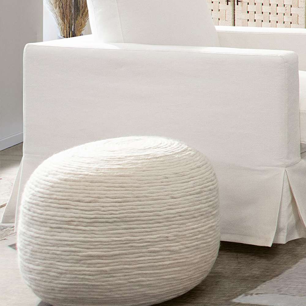 Diamond Sofa - Round Pouf in White Dyed Natural Wool - POUFRWL veiw 6
