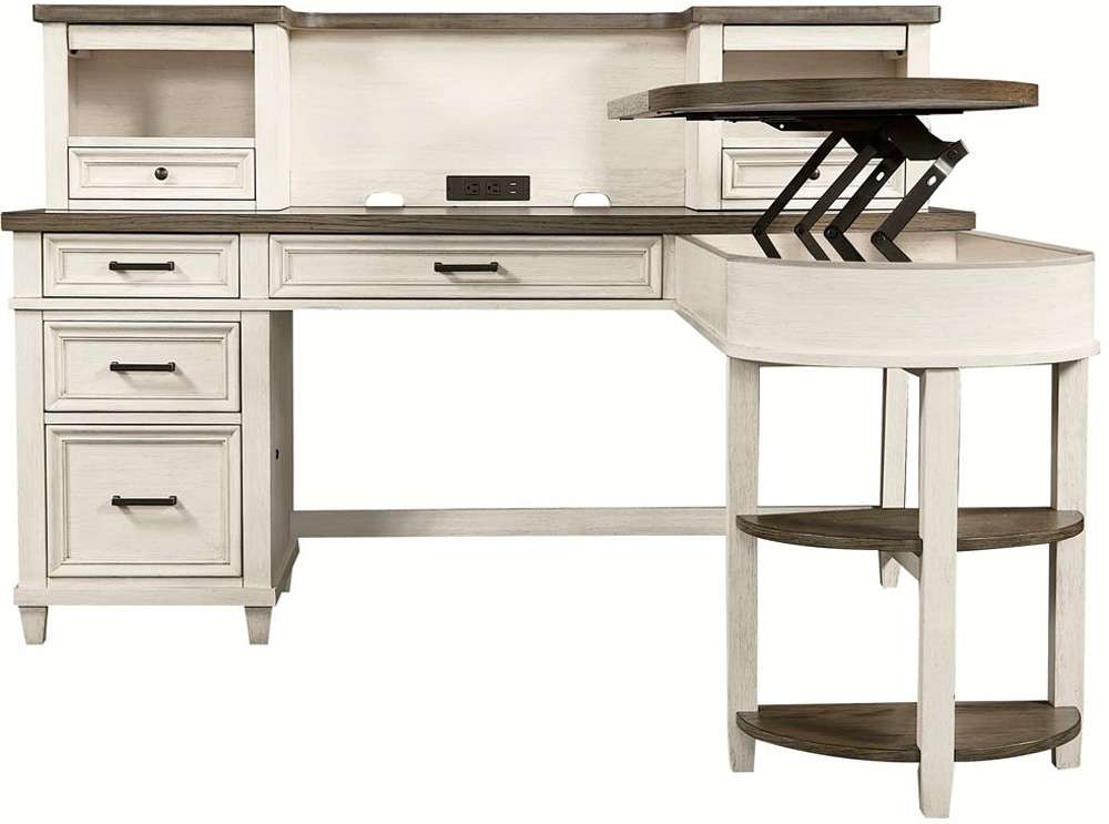 Emery Park - Caraway Pedestal Desk And Return in Aged Ivory Finish veiw 1