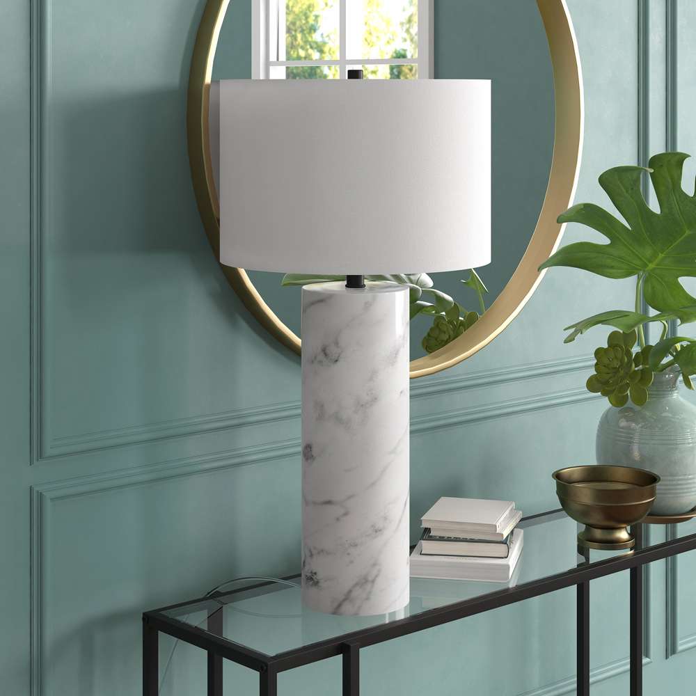 Hudson & Canal - Elise 30inin Tall Table Lamp with Fabric Shade in Marble/Black/White - TL2019 veiw 3