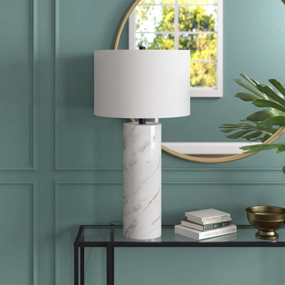 Hudson & Canal - Elise 30inin Tall Table Lamp with Fabric Shade in Marble/Black/White - TL2019 veiw 4