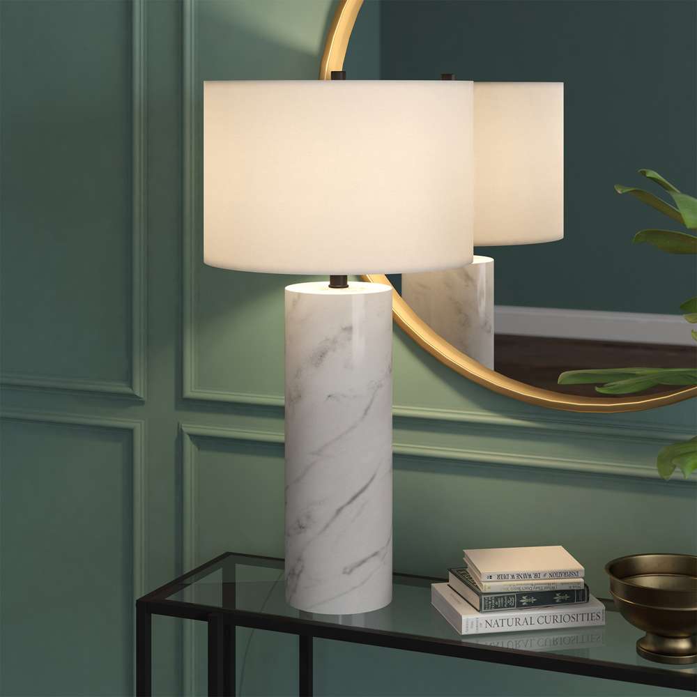 Hudson & Canal - Elise 30inin Tall Table Lamp with Fabric Shade in Marble/Black/White - TL2019 veiw 5