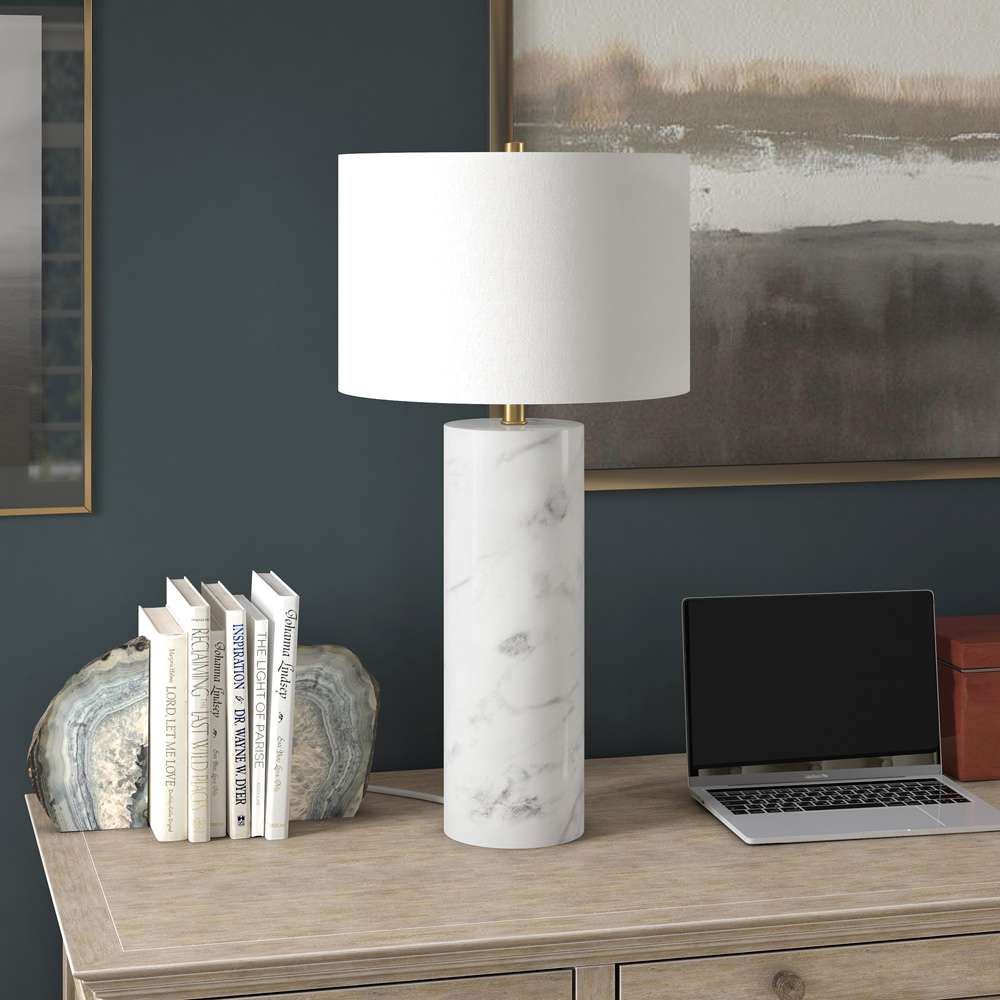 Hudson & Canal - Elise 30in Tall Table Lamp with Fabric Shade in Marble/Brass/White - TL2018 veiw 3