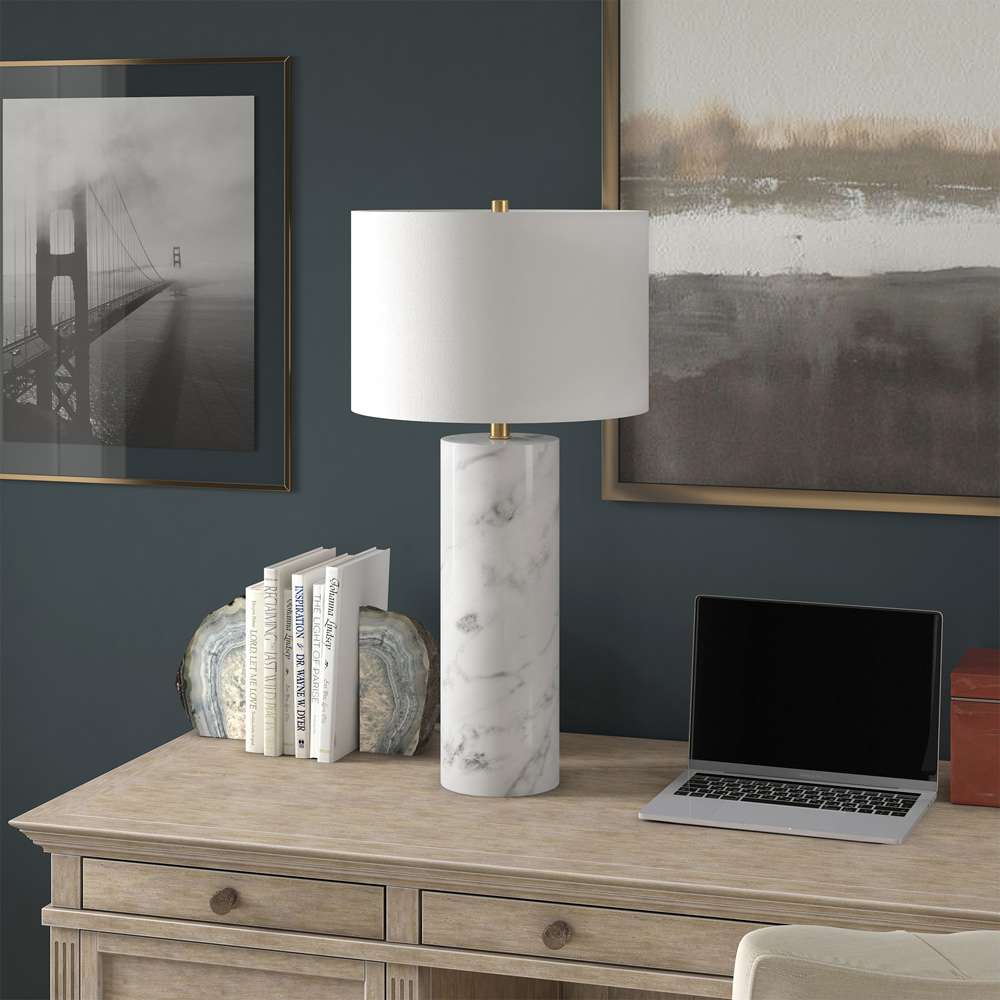 Hudson & Canal - Elise 30in Tall Table Lamp with Fabric Shade in Marble/Brass/White - TL2018 veiw 4