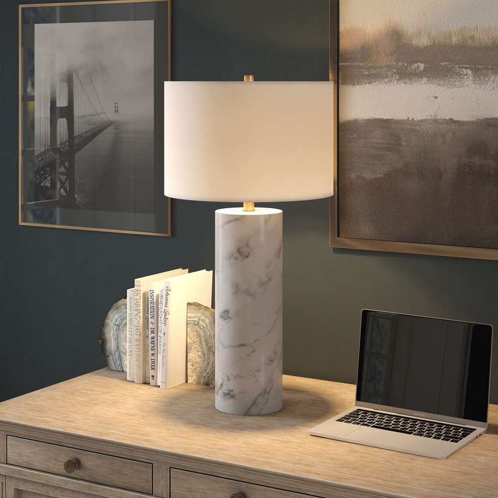 Hudson & Canal - Elise 30in Tall Table Lamp with Fabric Shade in Marble/Brass/White - TL2018 veiw 5