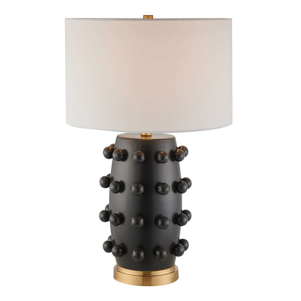 Hudson & Canal - Farrington 26in Tall Ceramic Table Lamp with Fabric Shade in Matte Black/White - TL1998 veiw 2