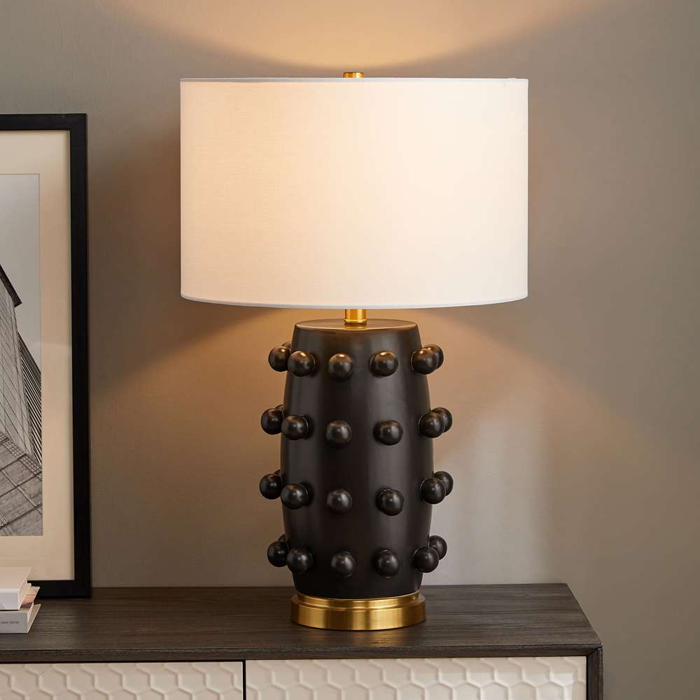 Hudson & Canal - Farrington 26in Tall Ceramic Table Lamp with Fabric Shade in Matte Black/White - TL1998 veiw 6