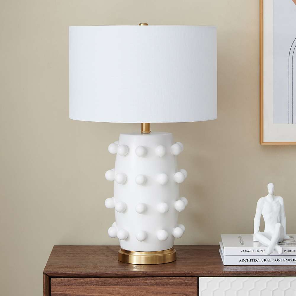 Hudson & Canal - Farrington 26in Tall Ceramic Table Lamp with Fabric Shade in Matte White/White - TL1999 veiw 5