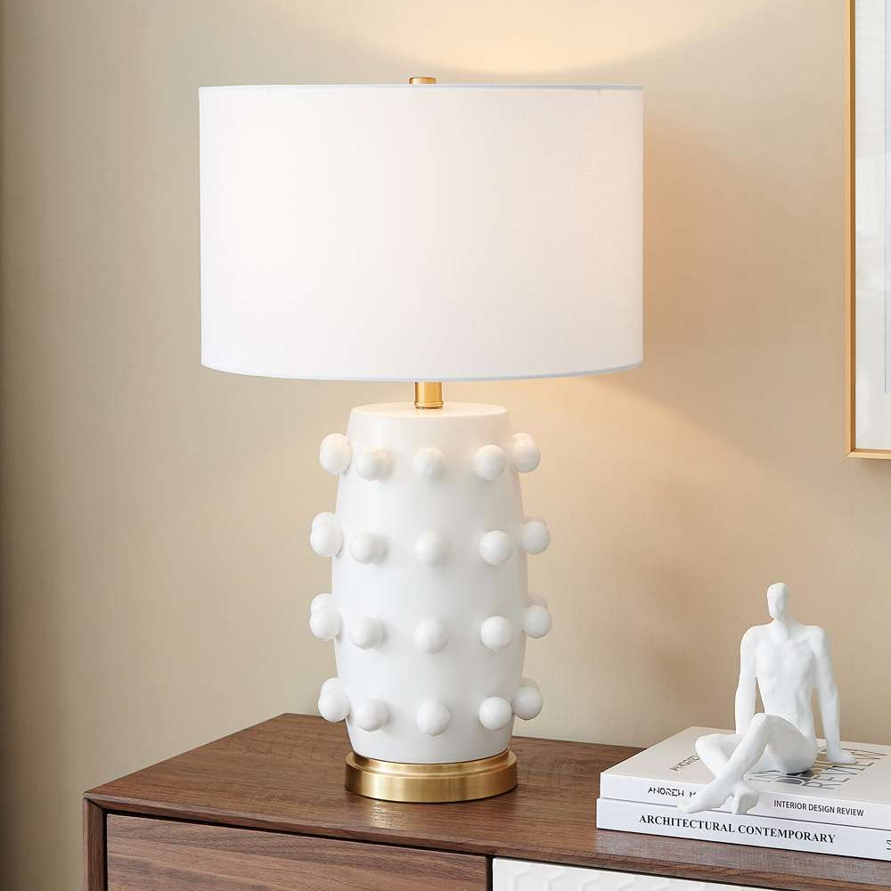 Hudson & Canal - Farrington 26in Tall Ceramic Table Lamp with Fabric Shade in Matte White/White - TL1999 veiw 6