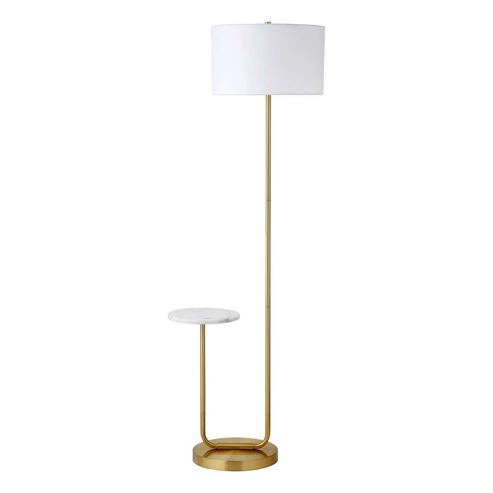 Hudson & Canal - Jacinta Floor Lamp with Marble Tray Table and Fabric Shade in Brass/White - FL2129 veiw 1