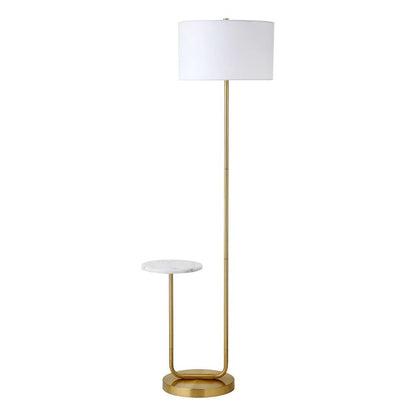 Hudson & Canal - Jacinta Floor Lamp with Marble Tray Table and Fabric Shade in Brass/White - FL2129 veiw 1