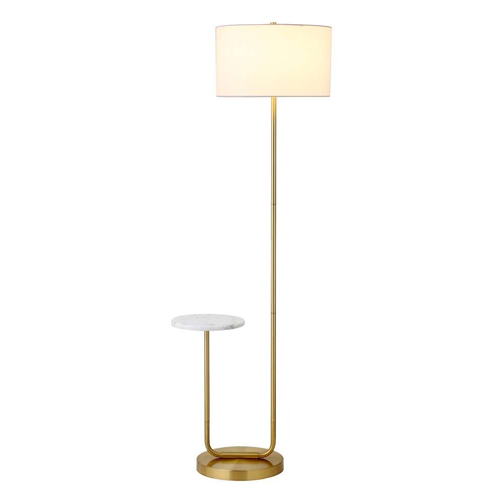 Hudson & Canal - Jacinta Floor Lamp with Marble Tray Table and Fabric Shade in Brass/White - FL2129 veiw 2