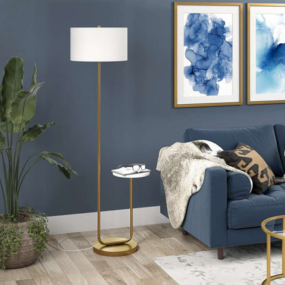 Hudson & Canal - Jacinta Floor Lamp with Marble Tray Table and Fabric Shade in Brass/White - FL2129 veiw 3
