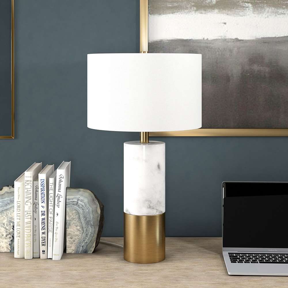 Hudson & Canal - Liana 24in Tall Table Lamp with Fabric Shade in Marble/Brass/White - TL2020 veiw 3