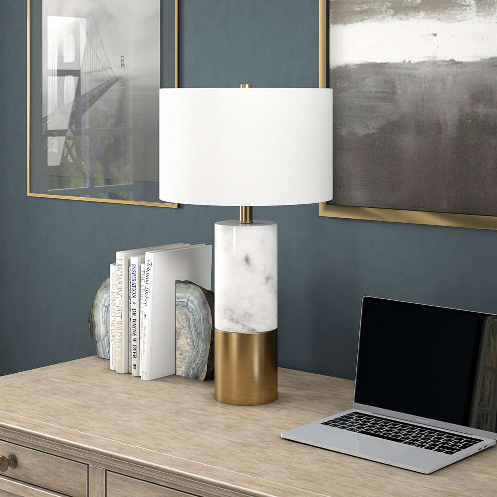 Hudson & Canal - Liana 24in Tall Table Lamp with Fabric Shade in Marble/Brass/White - TL2020 veiw 4