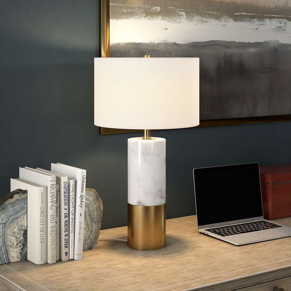 Hudson & Canal - Liana 24in Tall Table Lamp with Fabric Shade in Marble/Brass/White - TL2020 veiw 5