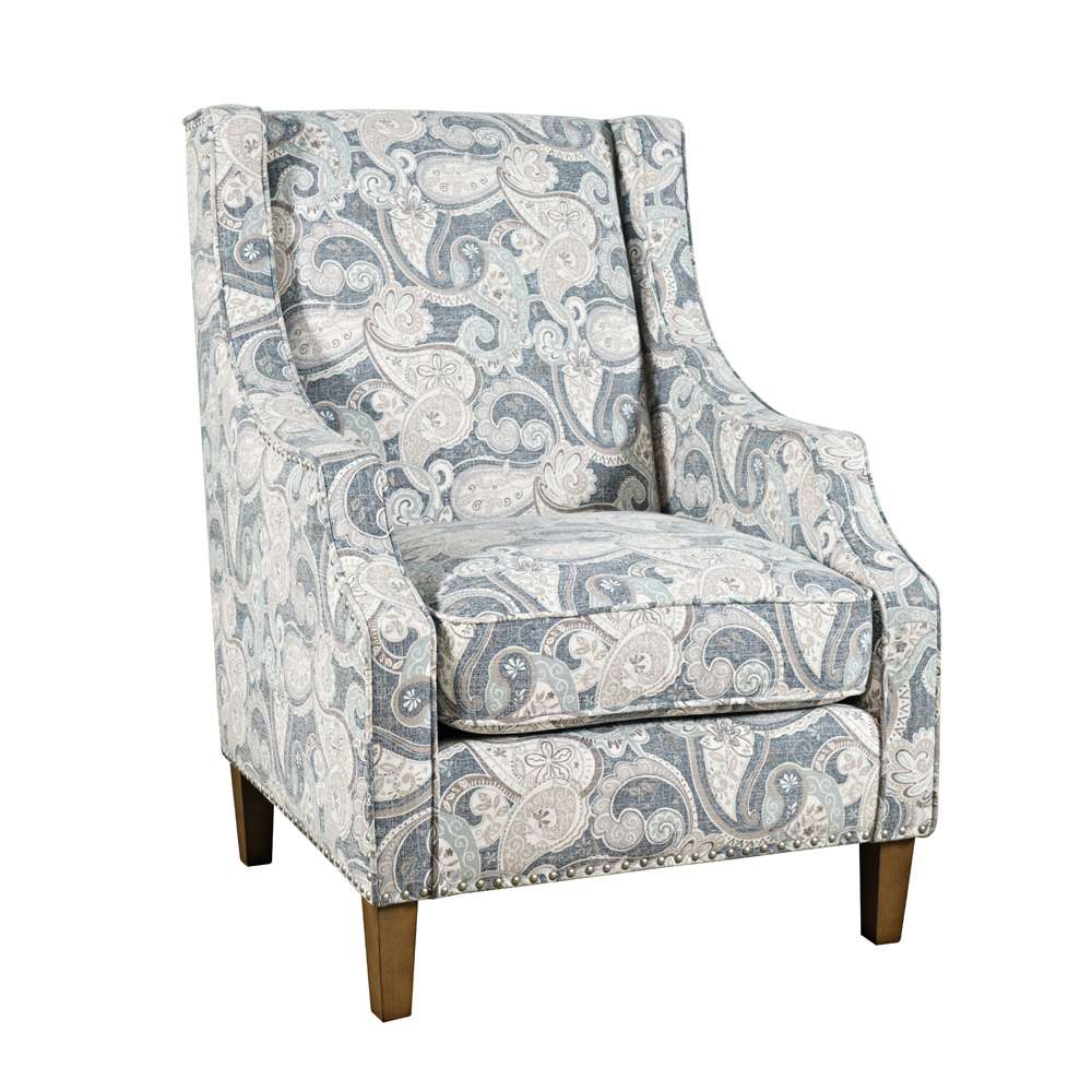Jofran - Westbrook Paisley Fabric Transitional Upholstered Accent Chair with Nailhead Trim - DUVAL-CH-DENIM veiw 1