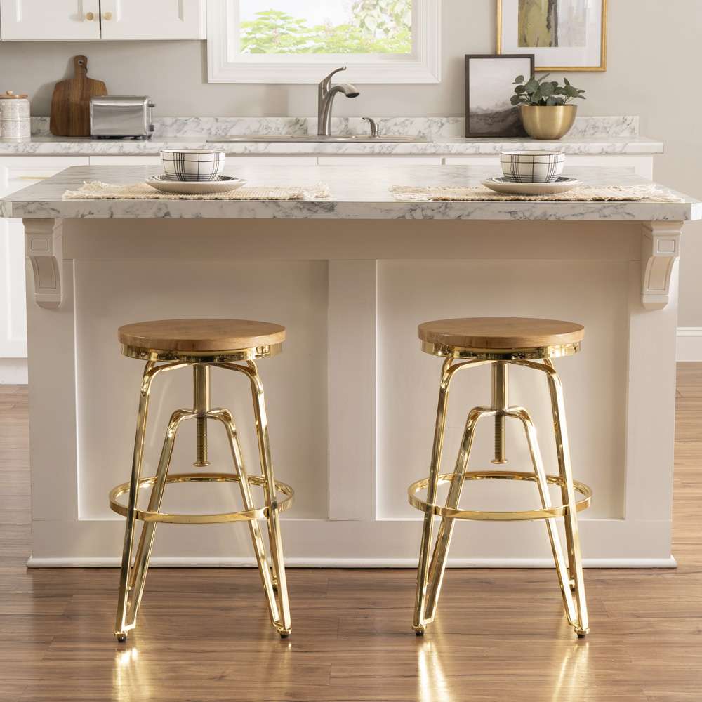 Linon Home Decor - Tatum Wood and Metal Adjustable Stool, Gold - BS244GOLD01AS veiw 6