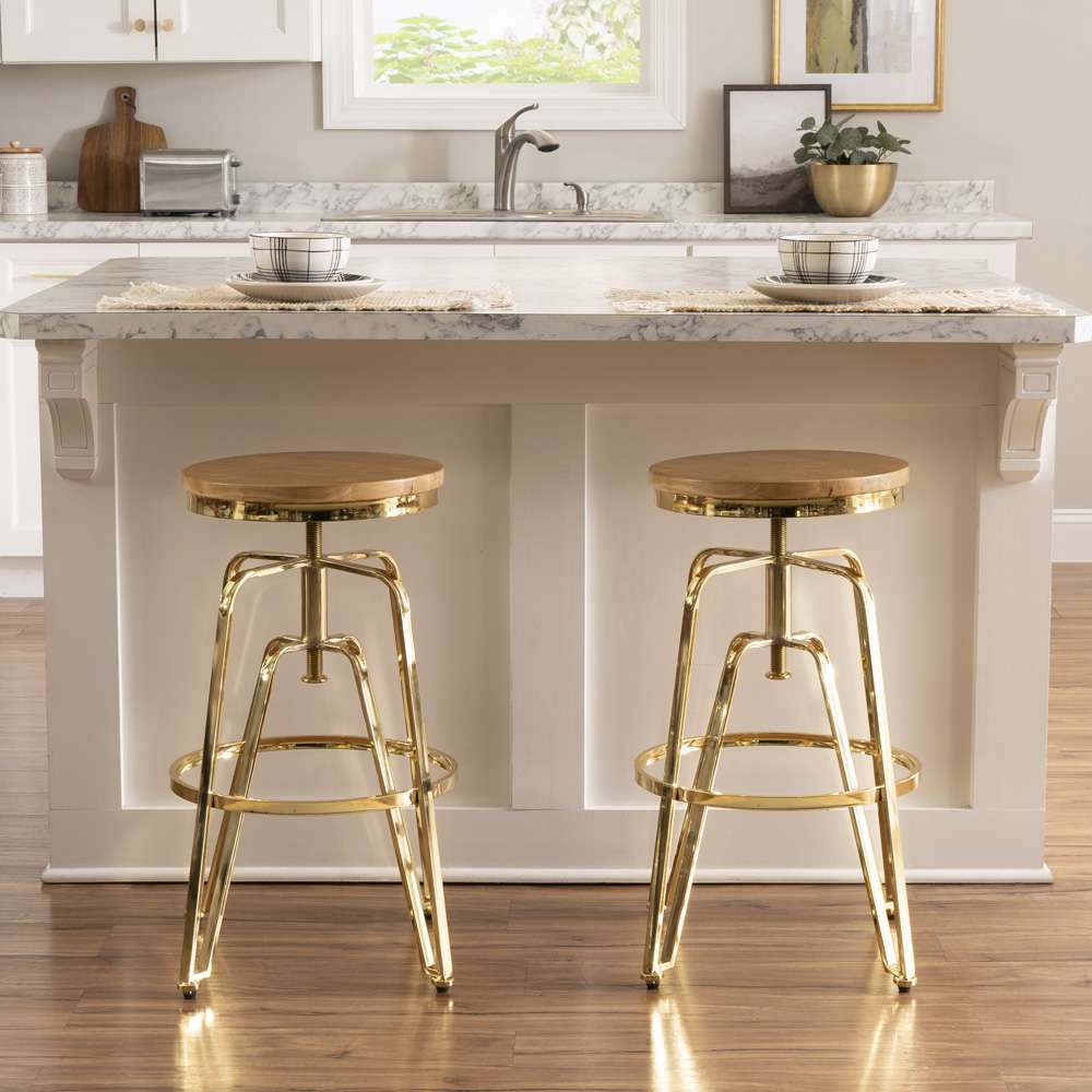 Linon Home Decor - Tatum Wood and Metal Adjustable Stool, Gold - BS244GOLD01AS veiw 7