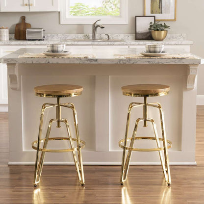 Linon Home Decor - Tatum Wood and Metal Adjustable Stool, Gold - BS244GOLD01AS veiw 7