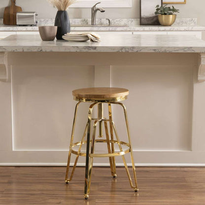Linon Home Decor - Tatum Wood and Metal Adjustable Stool, Gold - BS244GOLD01AS veiw 8