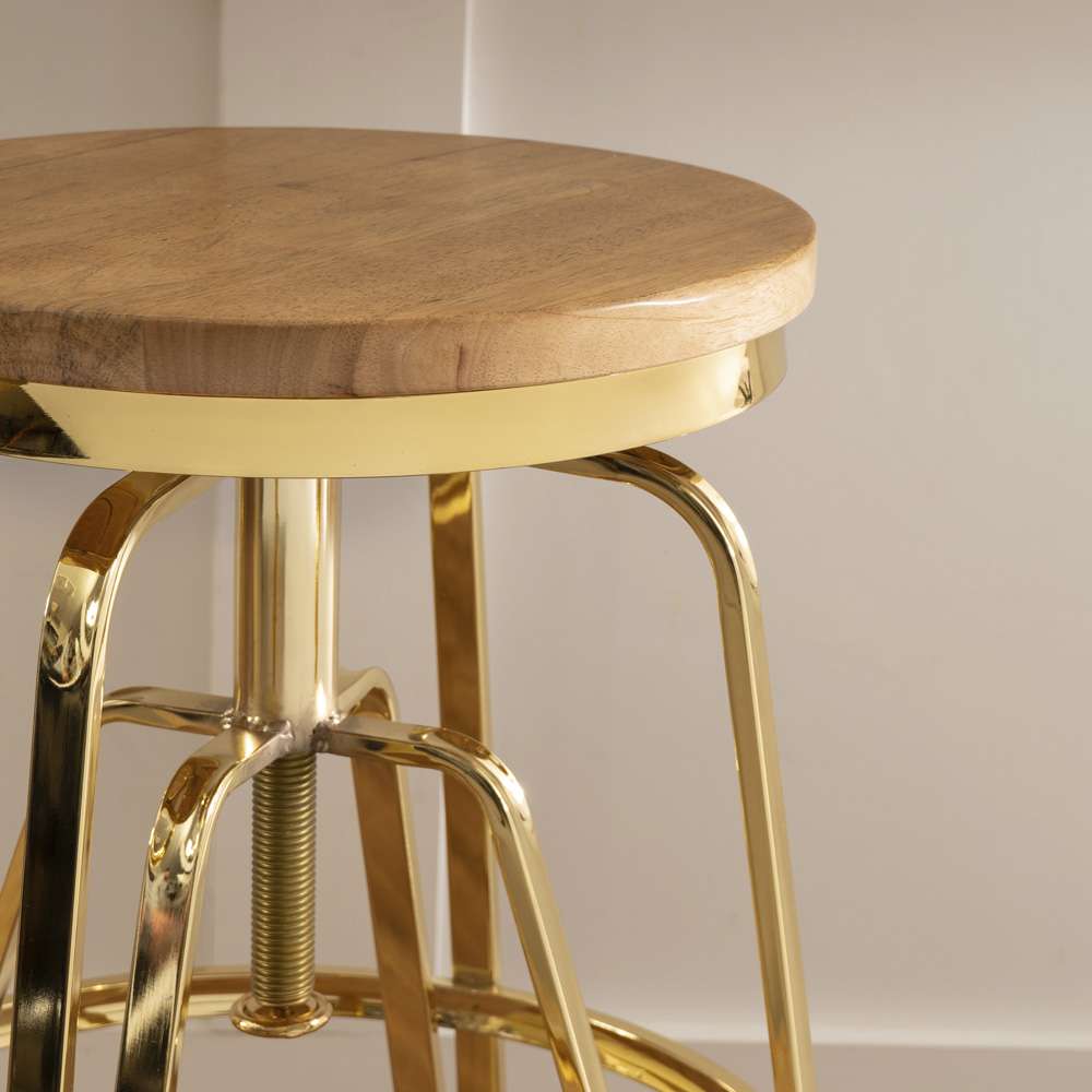 Linon Home Decor - Tatum Wood and Metal Adjustable Stool, Gold - BS244GOLD01AS veiw 9