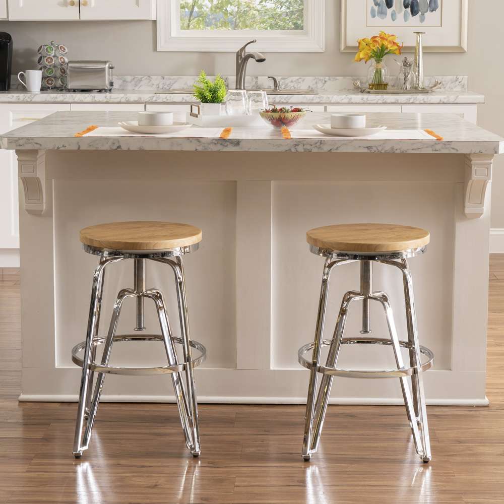 Linon Home Decor - Tatum Wood and Metal Adjustable Stool, Silver - BS244SLVT01AS veiw 6