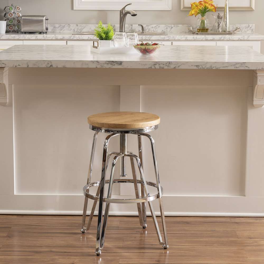 Linon Home Decor - Tatum Wood and Metal Adjustable Stool, Silver - BS244SLVT01AS veiw 8