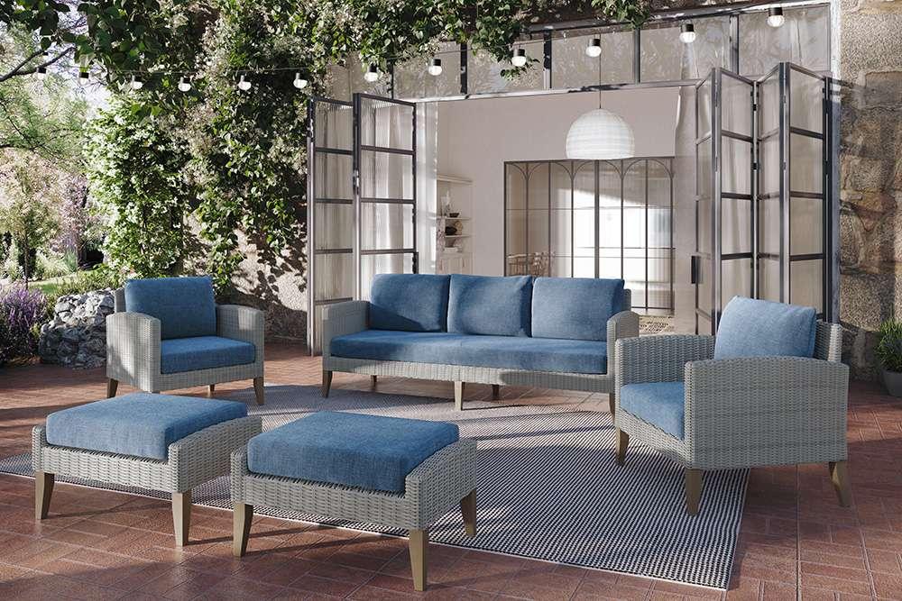 New Classic Furniture - Carezza 5 Piece Patio Set - Outdoor Sofa, 2 Outdoor Club Chairs, 2 Outdoor Ottomans-Dark Blue - G852B-5S veiw 1