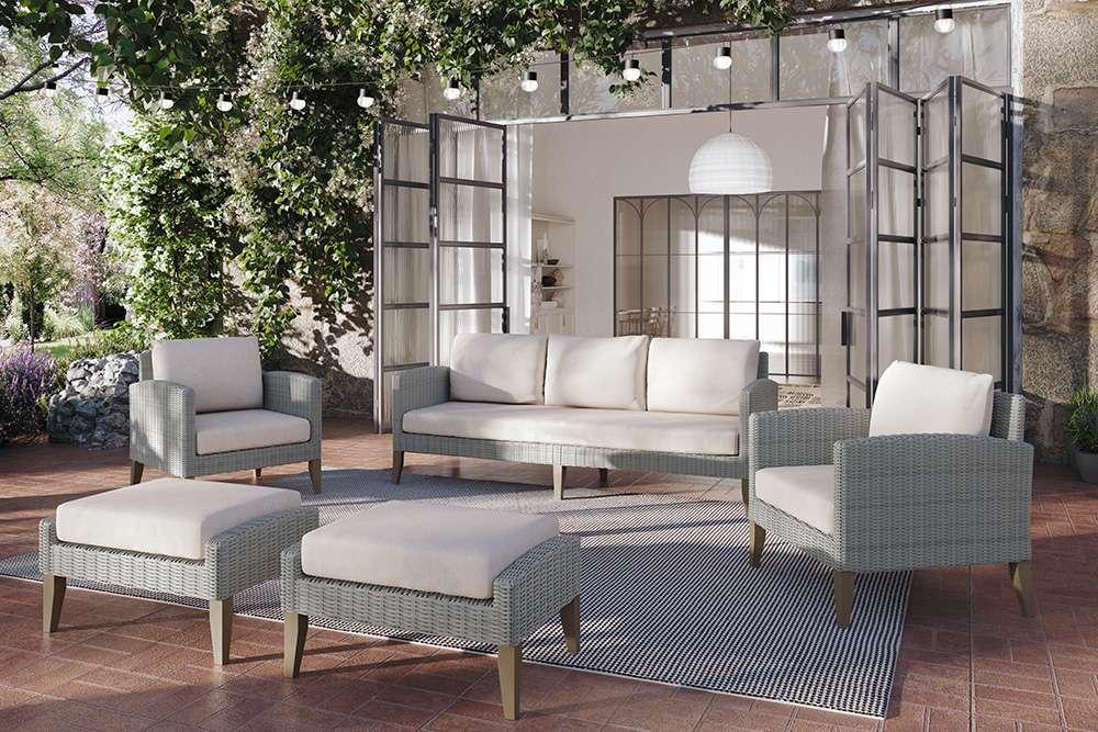 New Classic Furniture - Carezza 5 Piece Patio Set - Outdoor Sofa, 2 Outdoor Club Chairs, 2 Outdoor Ottomans- Taupe - G852G-5S veiw 1