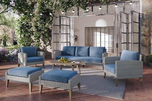 New Classic Furniture - Carezza 6 Piece Patio Set-Outdoor Sofa, 2 Outdoor Chairs, 2 Outdoor Ottomans & Outdoor Coffee Table-Blue - 60-852B-6P veiw 1