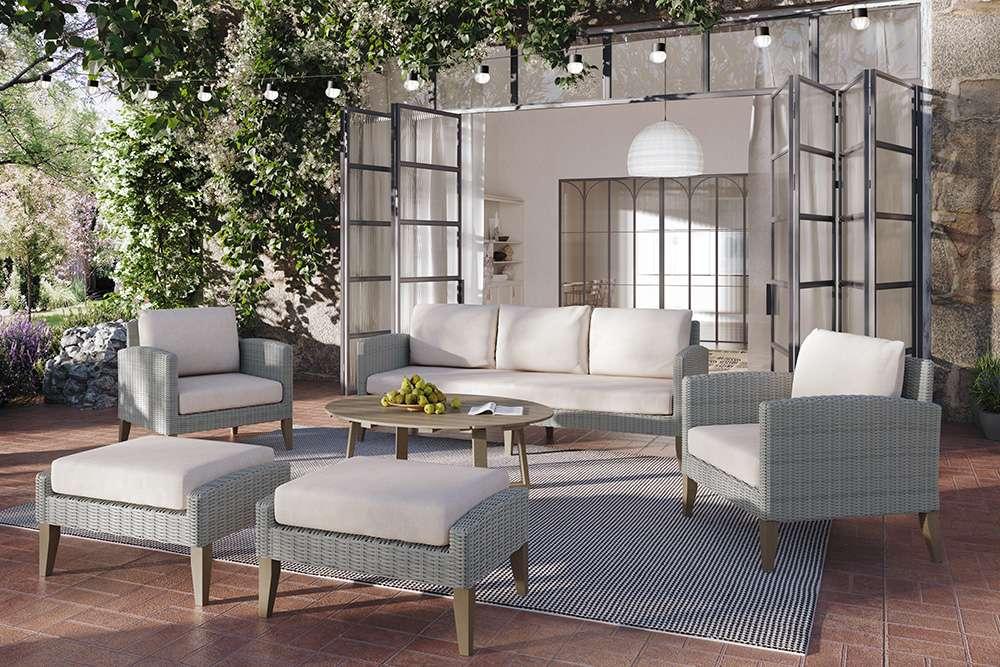 New Classic Furniture - Carezza 6 Piece Patio Set-Outdoor Sofa, 2 Outdoor Chairs, 2 Outdoor Ottomans & Outdoor Coffee Table- Taupe - 60-852G-6P veiw 1
