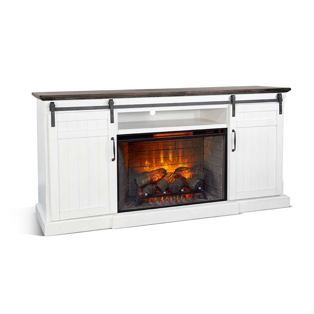Sunny Designs -  78in Barn Door Media Console with Electric Fireplace - K3648EC-AS veiw 1