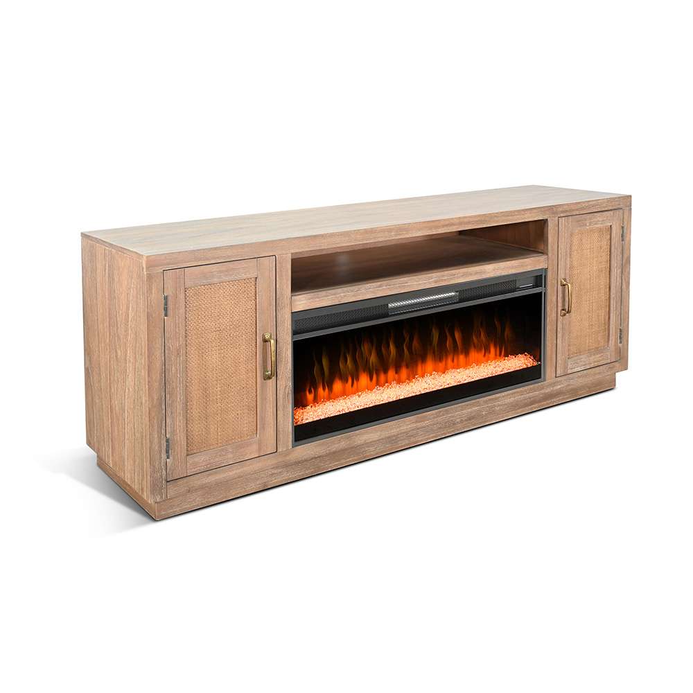 Sunny Designs -  78in Cane Media Console with Electric Fireplace - K3679OG-C veiw 1