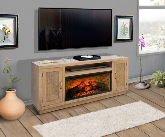 Sunny Designs -  78in Cane Media Console with Electric Fireplace - K3679OG-W veiw 2