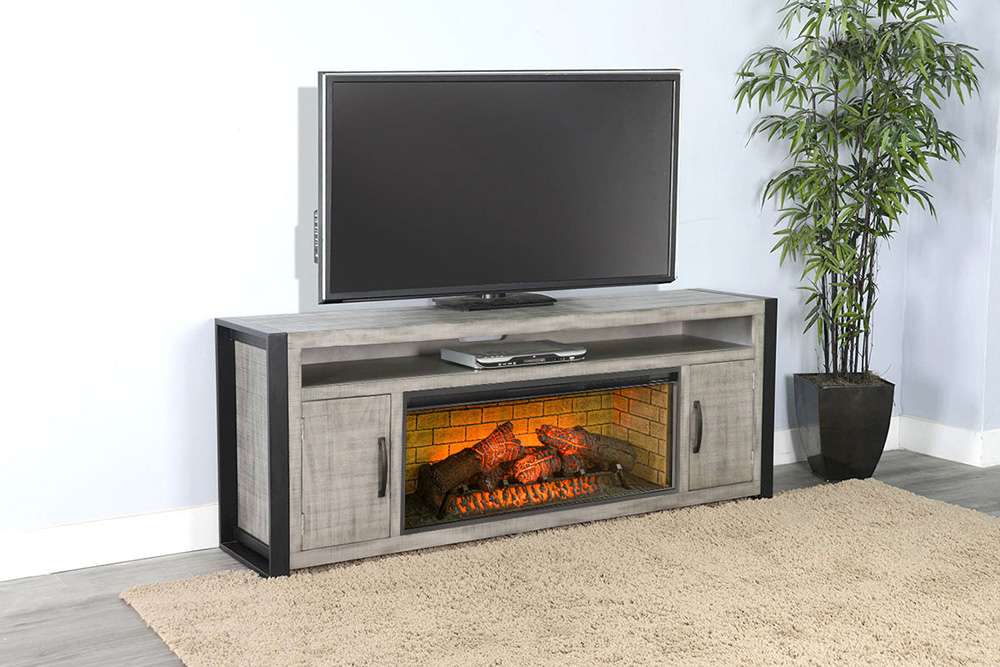 Sunny Designs -  78in Media Console with Electric Fireplace - K3652AG-78W veiw 2