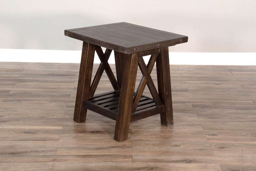 Sunny Designs -  Vivian 24in Farmhouse Mahogany Wood End Table in Dark Brown - 3156RN-E veiw 3