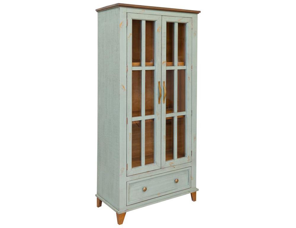 IFD - Toscana - 1 Drawer 2 Glass Doors Cabinet , Green - IFD1601CABGN veiw 1