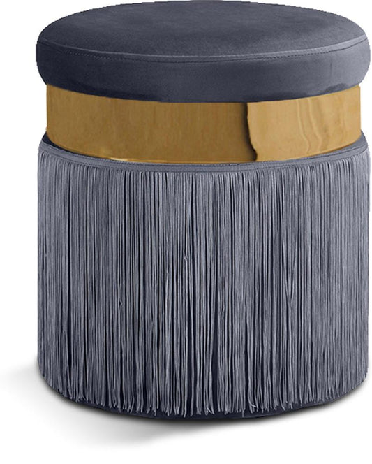Meridian Furniture - Yasmine Grey Velvet Ottoman/Stool - 142Grey veiw 1